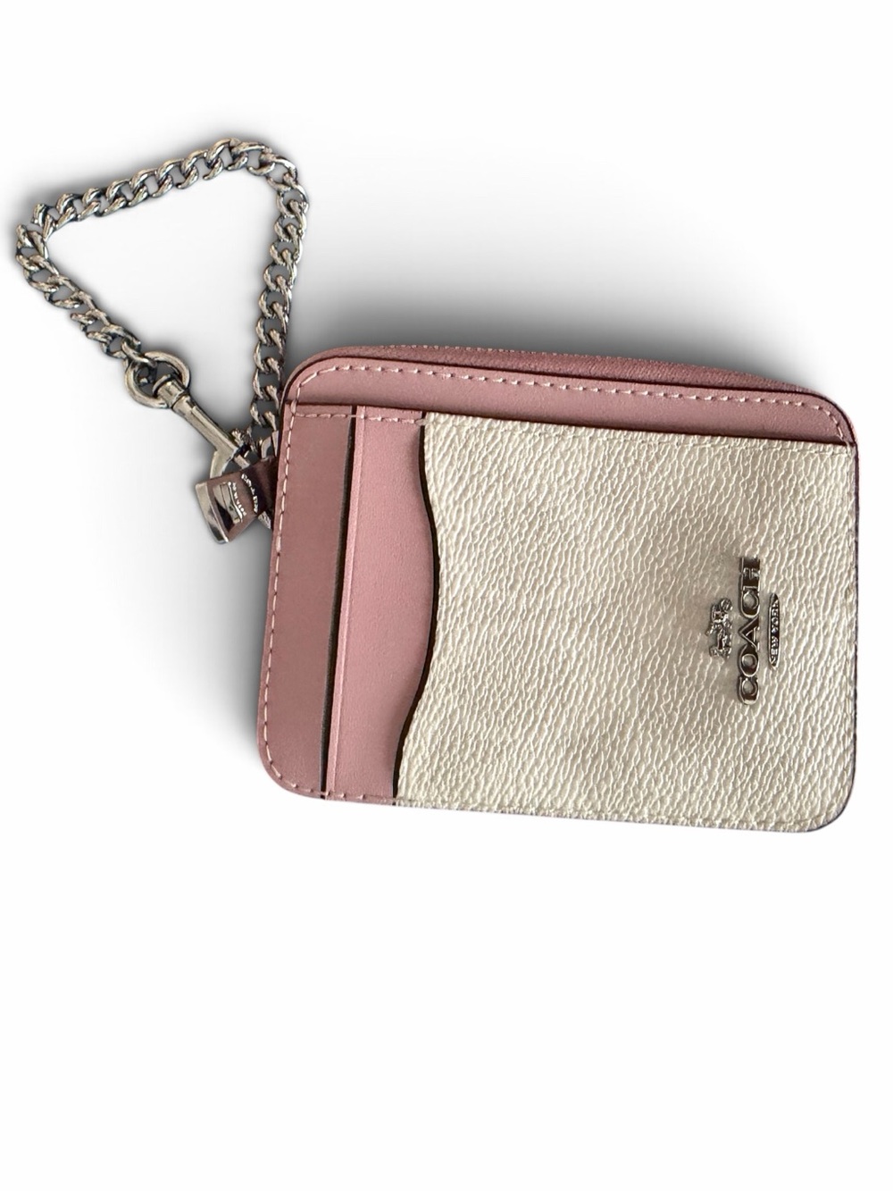 Coach Zip Card Case CW883 Carnation Signature Coated Canvas Chalk Pink